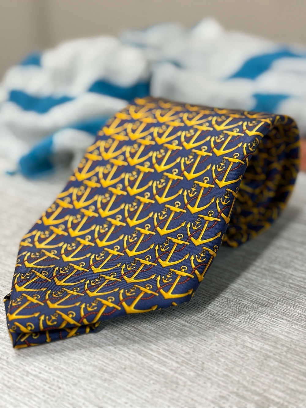 Nautical Anchor Pattern Silk Tie by Gucci